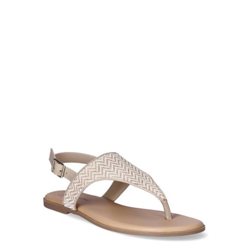 Women's Chevron Thong Sandals - Adjustable Slingback, Padded Sock, Bone, Size 9